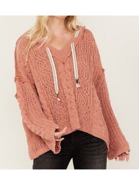 POL Women's Sz L Cable Knit Hooded Sweater Oversized